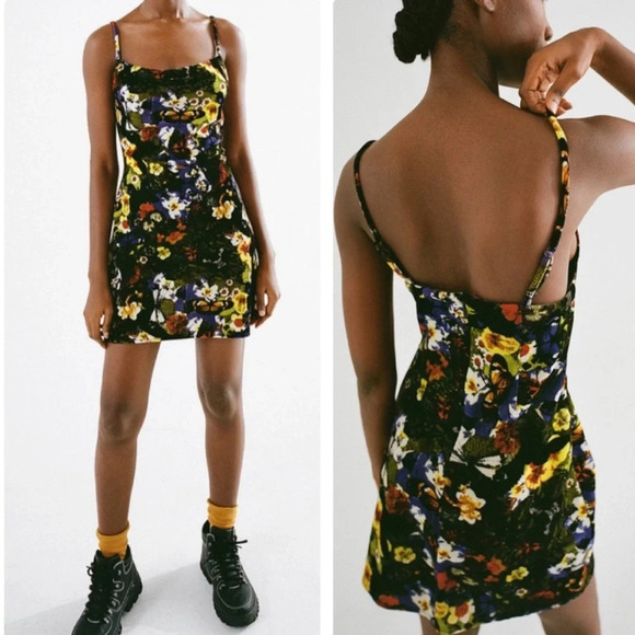 NWT Urban Outfitters Mallory Floral Velvet Cowl Neck Slip Dress - Picture 1 of 6